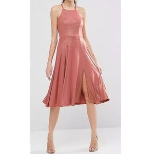🎀NWT🎀 ASOS Metallic Flippy Strap Back Skater Midi Dress